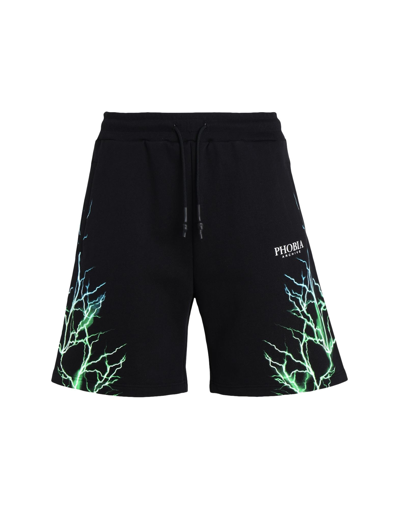 Phobia Archive Black Shorts With Green And Lightblue Lightning Man Shorts & Bermuda Shorts Black Siz