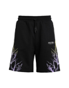 PHOBIA ARCHIVE PHOBIA ARCHIVE BLACK SHORTS WITH PURPLE AND YELLOW LIGHTNING MAN SHORTS & BERMUDA SHORTS BLACK SIZE 