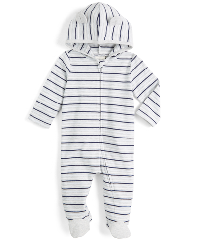 First Impressions Baby Boys Stripe Coverall, Created For Macy's In Light Grey Hthr