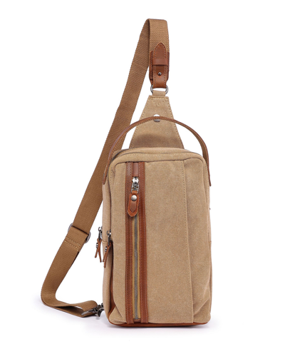Tsd Brand Madrone Convertible Canvas Sling Bag In Camel