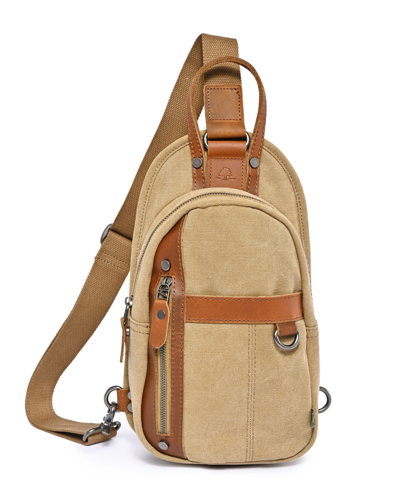 Tsd Brand Agave Canvas Sling Bag In Khaki