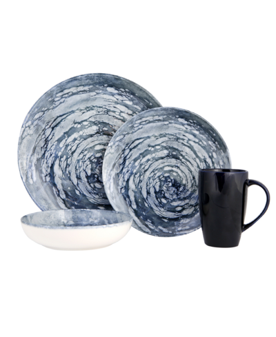 Porland New Age Vortex 4-piece Place Setting Set In Dark Blue And White