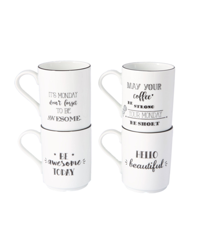 Porland Be Happy 4-piece Mug Set In Cream