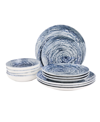 Porland Vortex 12-piece Dinner Set In Dark Blue And White