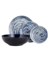 Porland New Age Vortex 4-piece Place Setting Set In Dark Blue And White