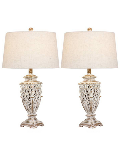 Fangio Lighting Poly Resin Table Lamps, Set Of 2 In Antique White