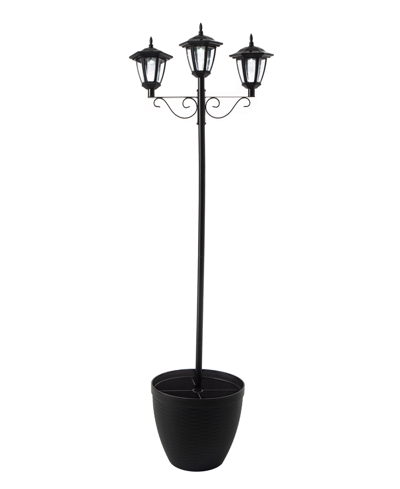 Glitzhome Solar Three Head Street Light With Planter Pot In Black