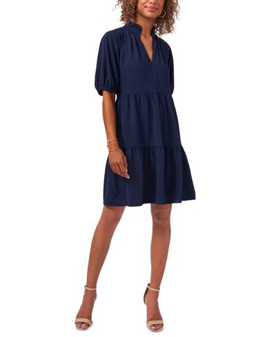 Msk Puff-sleeve Babydoll Dress In Navy