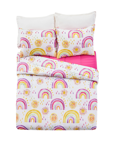 Urban Playground Rainbows And Suns 3 Piece Comforter Set, Full/ Queen In Pink