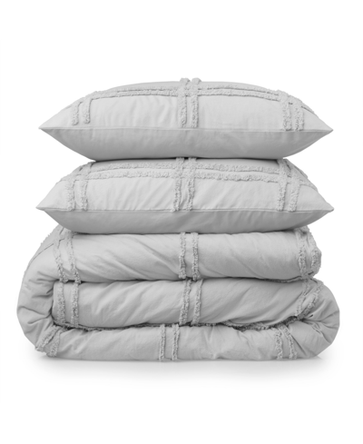 Martha Stewart Collection Skylar Chenille 3-pc. Duvet Cover Set, Queen, Created For Macy's In Gray