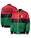 STARTER MEN'S STARTER RED AND BLACK AND GREEN PHILADELPHIA 76ERS BLACK HISTORY MONTH NBA 75TH ANNIVERSARY FU