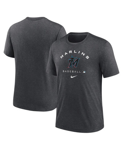 Nike Men's Heathered Charcoal Miami Marlins Authentic Collection Tri-blend Performance T-shirt