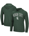 COLOSSEUM MEN'S COLOSSEUM HEATHERED GREEN MICHIGAN STATE SPARTANS BIG AND TALL WINGMAN RAGLAN HOODIE T-SHIRT