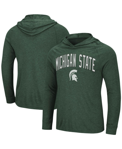 Colosseum Men's  Heathered Green Michigan State Spartans Big And Tall Wingman Raglan Hoodie T-shirt