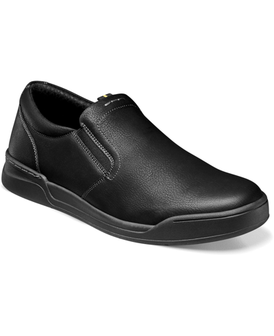 Nunn Bush Men's Tour Work Slip Resistant Plain Toe Slip-on Loafers In Black Smooth