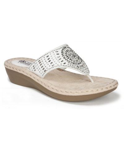 Cliffs By White Mountain Cienna Comfort Thong Sandals In White Fabric
