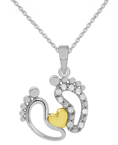 Macy's Diamond Feet & Heart 18" Pendant Necklace (1/10 Ct. T.w.) In Sterling Silver Or Sterling Silver & 14 In Sterling Silver  Gold-plate