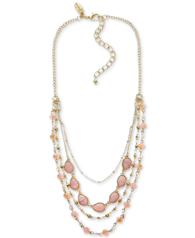 Style & Co Gold-tone Mixed Bead & Stone Layered Strand Necklace, 17" + 3" Extender, Created For Macy's In Pink