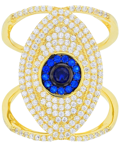 Macy's Cubic Zirconia Lab-created Blue Spinel (1/3 Ct. T.w.) Evil Eye Ring In 14k Gold-plated Sterling Silv