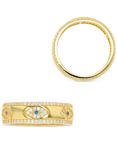 Macy's Cubic Zirconia Evil Eye Statement Ring In 14k Gold-plated Sterling Silver In Yellow Gold