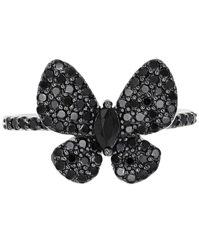 Macy's Black Spinel Butterfly Ring (7/8 Ct. T.w.) In Black Rhodium-plated Sterling Silver