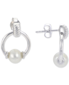 Macy's Cultured Freshwater Pearl (7mm) Doorknocker Drop Earrings In Sterling Silver In Silver