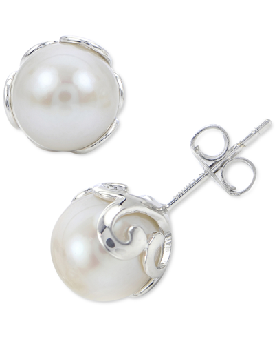 Macy's Cultured Freshwater Pearl (8-1/2mm) Filigree Stud Earrings In Sterling Silver