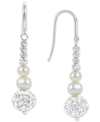 Macy's Cultured Freshwater Pearl (4-6mm) & Crystal Linear Drop Earrings In Sterling Silver In Silver