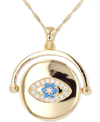 Macy's Lab-grown Blue Spinel (1/8 Ct. T.w.) Cubic Zirconia Evil Eye Disc Pendant Necklace In 14k Gold-plate In Blue Spinel