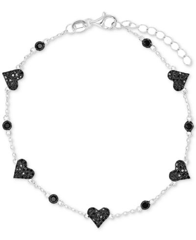 Macy's Black Spinel Heart Chain Bracelet (1-1/4 Ct. T.w.) In Sterling Silver