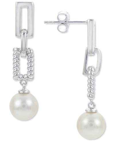 Macy's Cultured Freshwater Pearl (8mm) Chain Link Drop Earrings In Sterling Silver