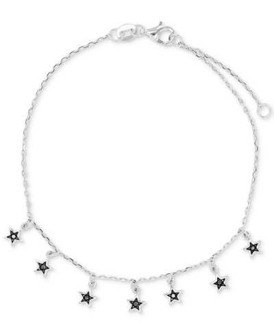 Macy's Black Spinel Star Dangle Chain Bracelet (1/10 Ct. T.w.) In Sterling Silver