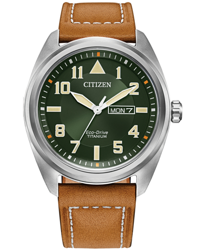 Citizen Eco-drive Men's Garrison Brown Leather Strap Watch, 42mm In Green/brown