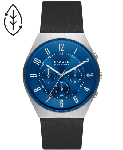 Skagen Men's Grenen Midnight Leather Strap Chronograph Watch, 42mm In Blue/black