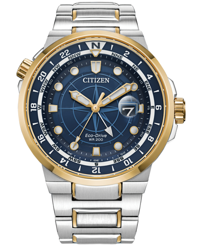 Citizen Eco-drive Men's Endeavor Two-tone Stainless Steel Bracelet Watch 44mm In Two Tone  / Blue / Gold Tone