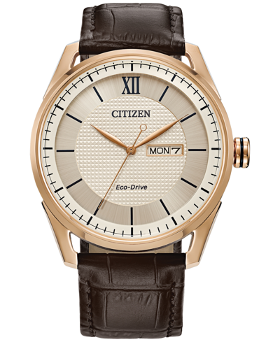 Citizen Eco-drive Men's Brown Leather Strap Watch 42mm In Beige/brown