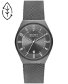 Skagen Men's Grenen Solar Powered Charcoal-tone Stainless Steel Mesh Watch 37mm In Gray