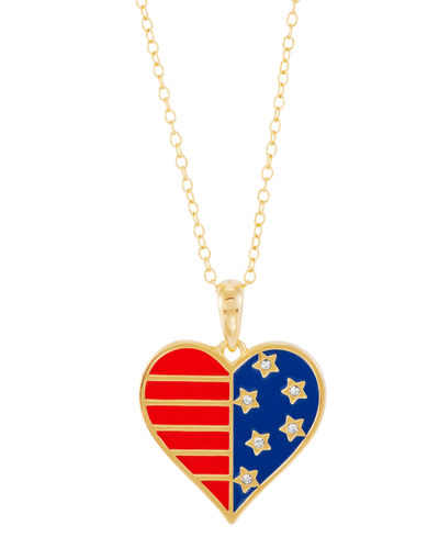 Giani Bernini Enamel Stars & Stripes Heart Pendant Necklace In 14k Gold-plated Sterling Silver, 16" + 2" Extender, In Gold Over Silver