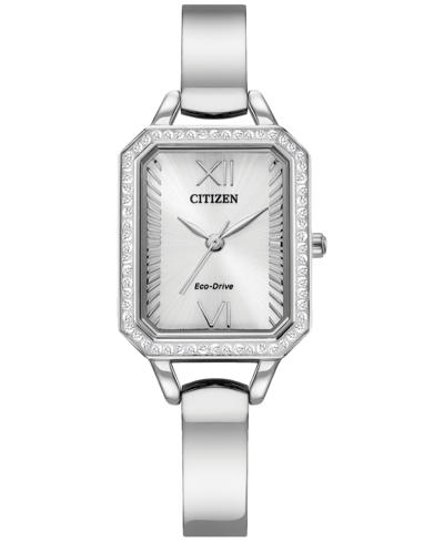Citizen Eco-drive Women's Crystal Stainless Steel Bangle Bracelet Watch 23mm In Silver