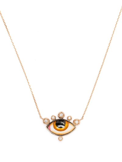 Lito 14kt Rose Gold Greek Eye Diamond Necklace In Pink