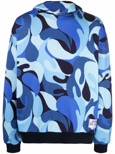 Marni Camouflage-print Relaxed-fit Cotton-jersey Hoody In Blue