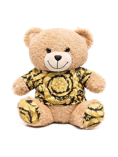 Versace Kids' Beige Barocco Bear Plush Toy In Brown