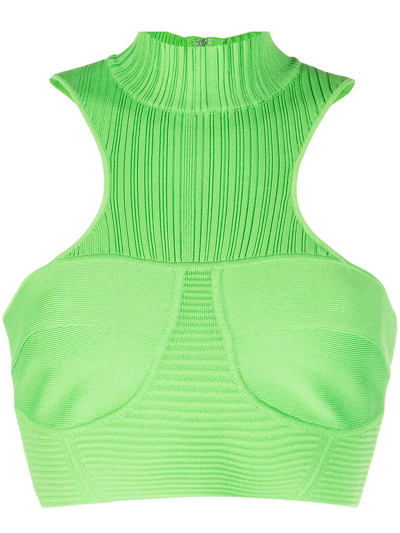 Herve Leger Cropped Paneled Bandage Top In Green