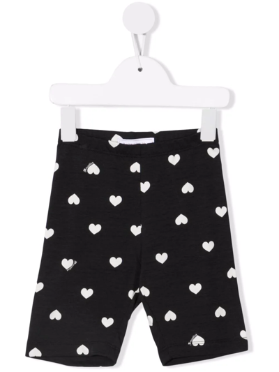 Monnalisa Kids' Heart-print Cotton Shorts In Nero/panna