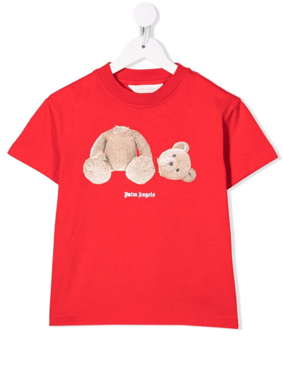 Palm Angels Bear Print Cotton Jersey T-shirt In Red
