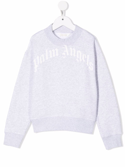 Palm Angels Kids' Logo-print Long-sleeve Stretch-cotton Sweatshirt 4-10 Years In Grey