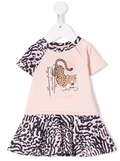 Kenzo Babies' Tiger Animal-print T-shirt Dress In Pink