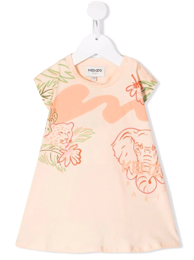 Kenzo Babies' Multi Icons Print Dress In Orange