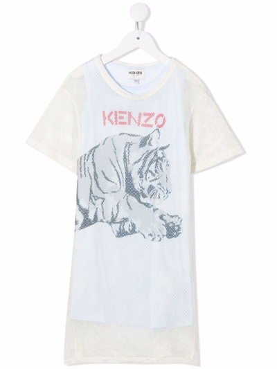 Kenzo Kids' Tiger-print T-shirt Dress In Neutrals