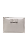 Ferragamo Logo-plaque Clutch Bag In Grey